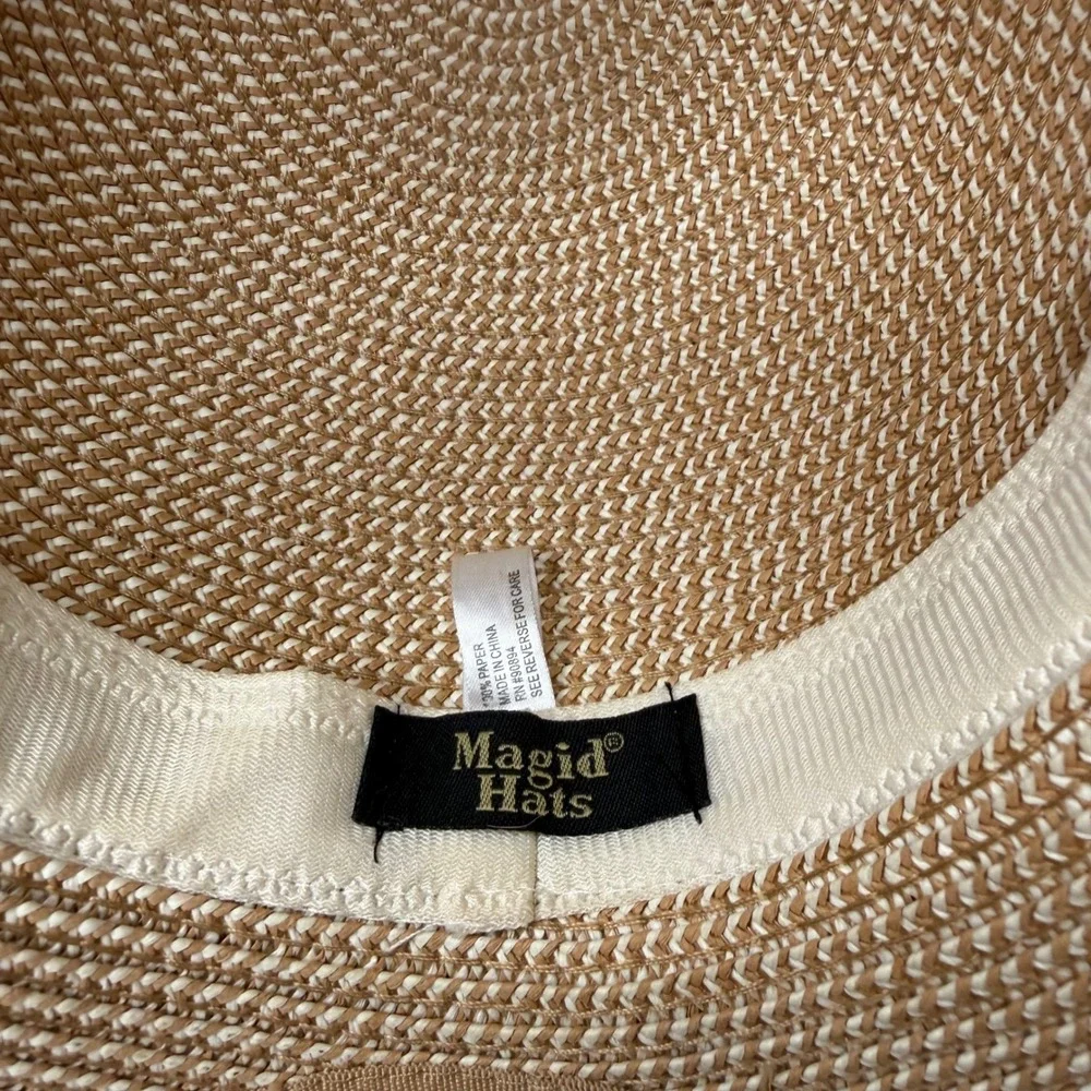 Magid Hats Sun Hat Womens Tan Paper Straw Wide Brim Bow Ribbon Coastal OS‎